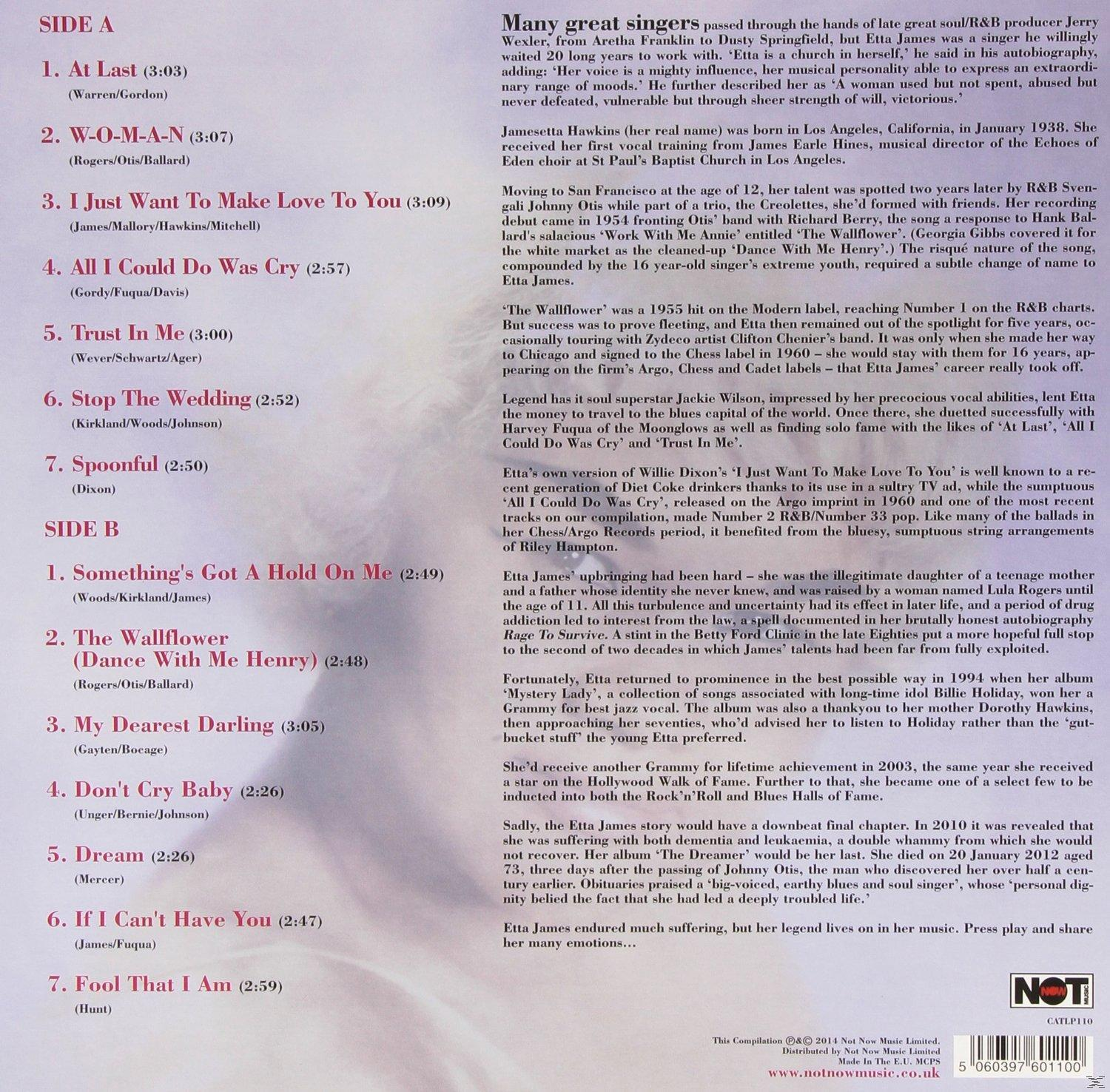 Szöveg Etta Jamesről és karrierjéről. Tartalmaz egy fotót Etta Jamesről az album borítóján.