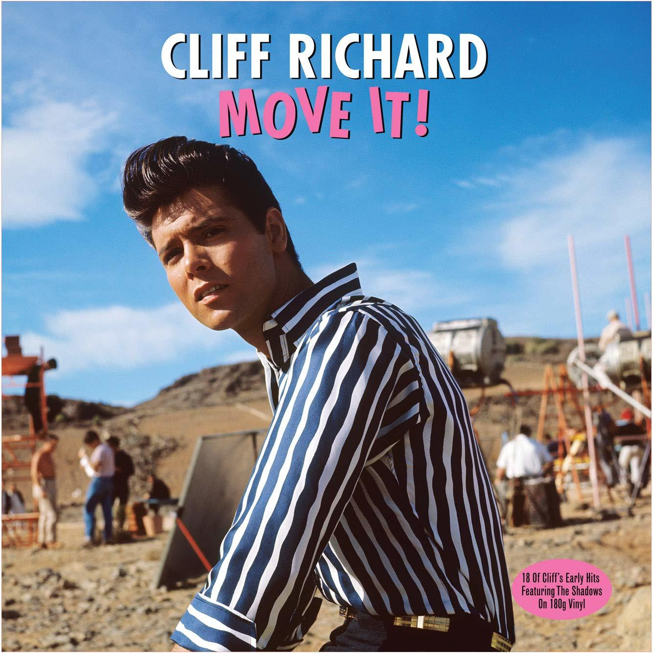 Cliff Richard album borítója. Csíkos inget viselő férfi, égbolt háttérrel és rózsaszín szöveggel.