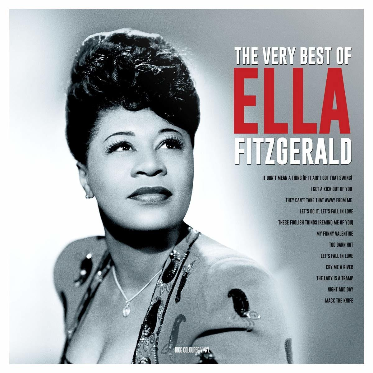 Album borító: Ella Fitzgerald portréja, mosolyog, szöveg a dalok listájával.