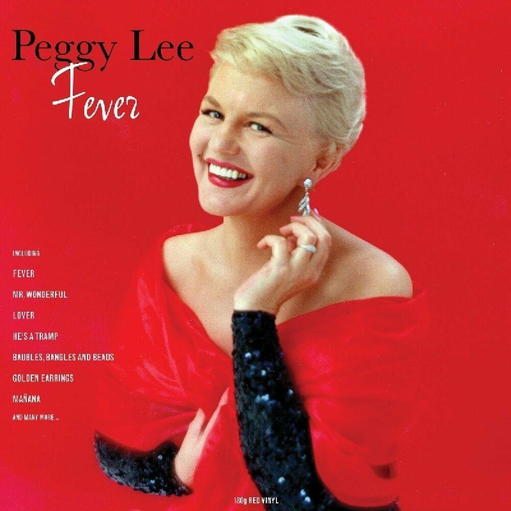 Peggy Lee 'Fever' című albumjának borítója, piros háttérrel és a portréjával.