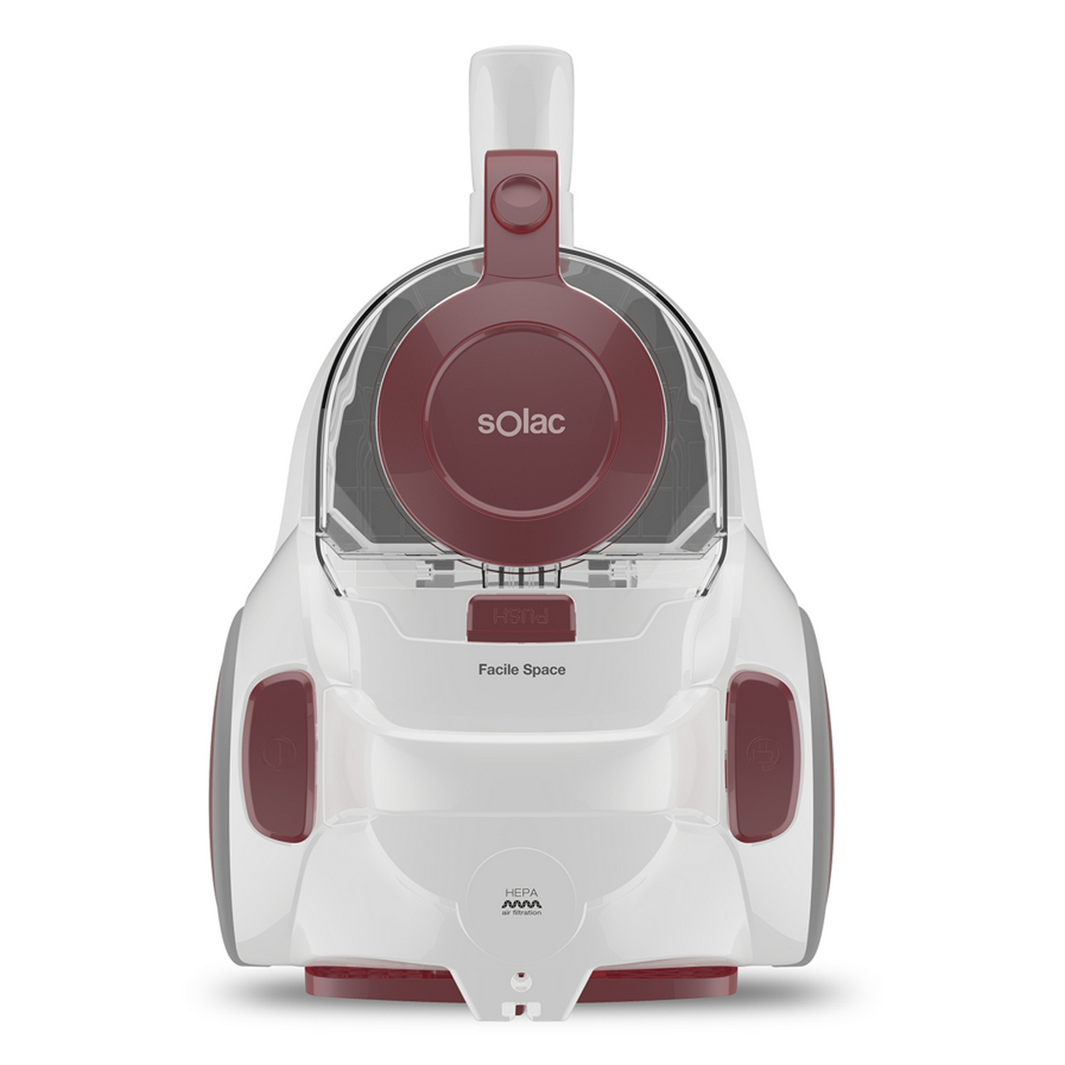 Aspirador sin bolsa - Solac AS3104 Facil Space, 800 W, 2.5 l, 79 dB, Filtro HEPA, Cepillo convertible, Blanco/Rosa