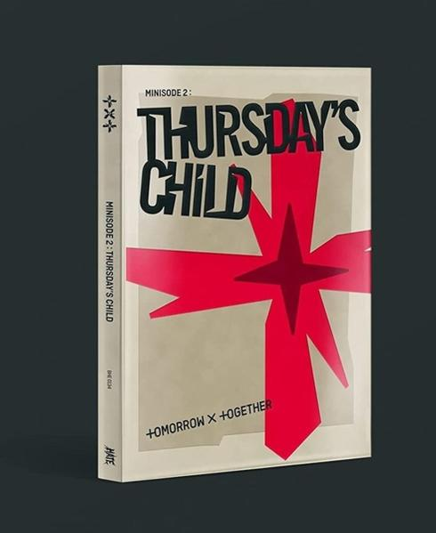 Albumhoes: 'MINISODE 2: THURSDAY'S CHILD' van +OMORROW X +OGETHER. Rood lint ontwerp.
