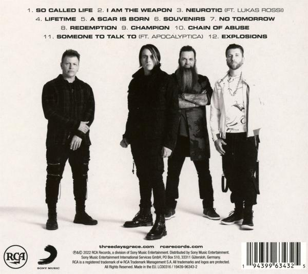 Rückseite einer CD mit Titelliste und Bandmitgliedern in Schwarzweiß.