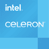 Logo Intel Celeron avec fond bleu.