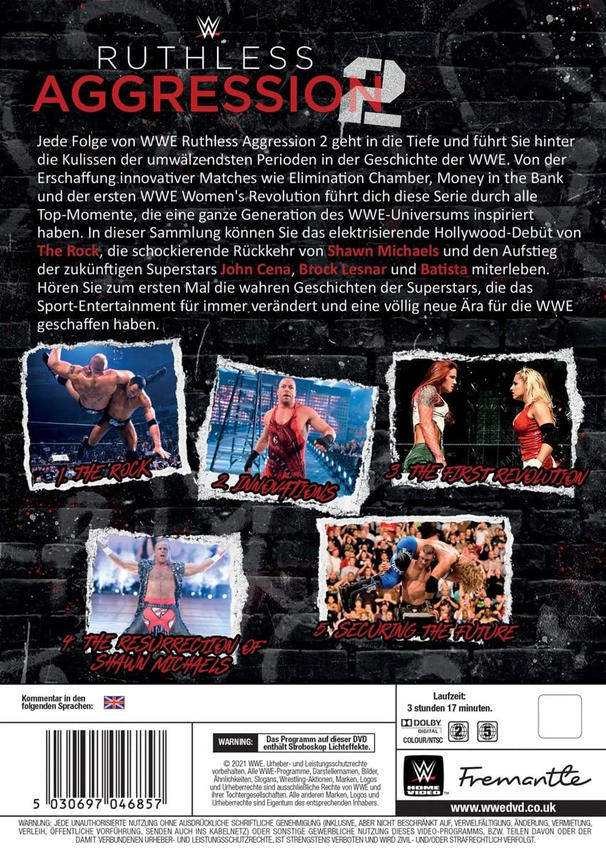 WWE Ruthless Aggression 2 DVD-Cover. Enthält Wrestling-Stars und Bilder aus der Ära.