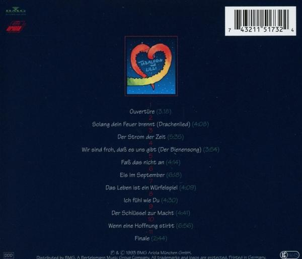 Albumcover mit Text. Ein herzförmiges Design und Text auf Deutsch.