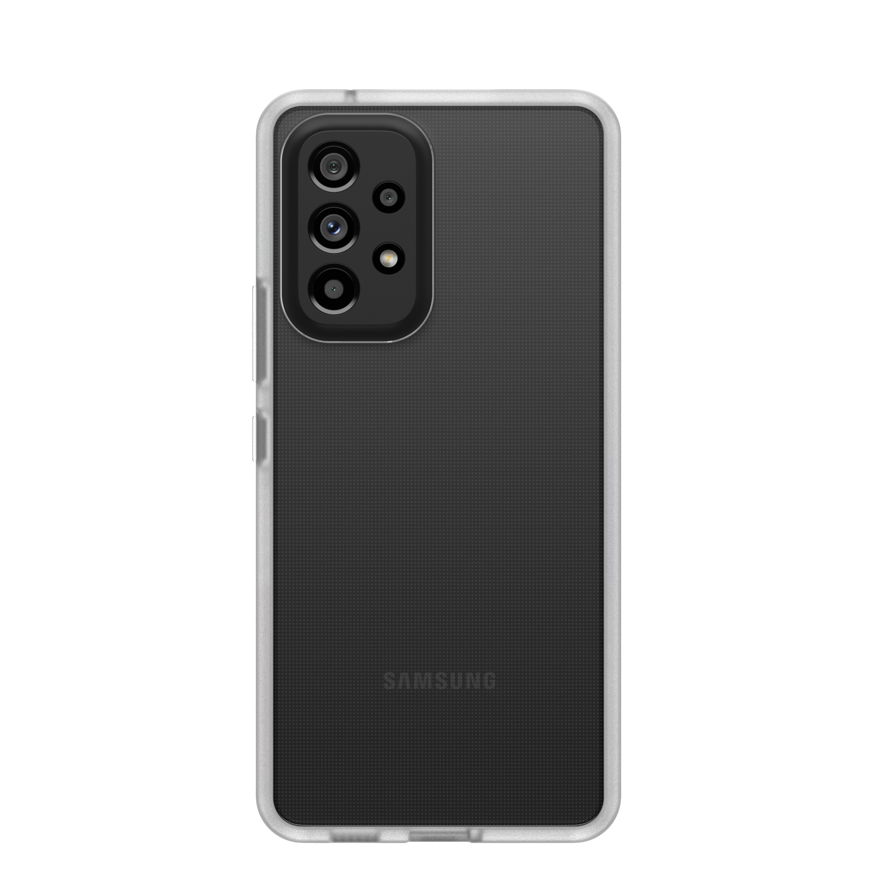 Schwarze Handyhülle mit transparentem Rücken, mit Samsung-Logo.