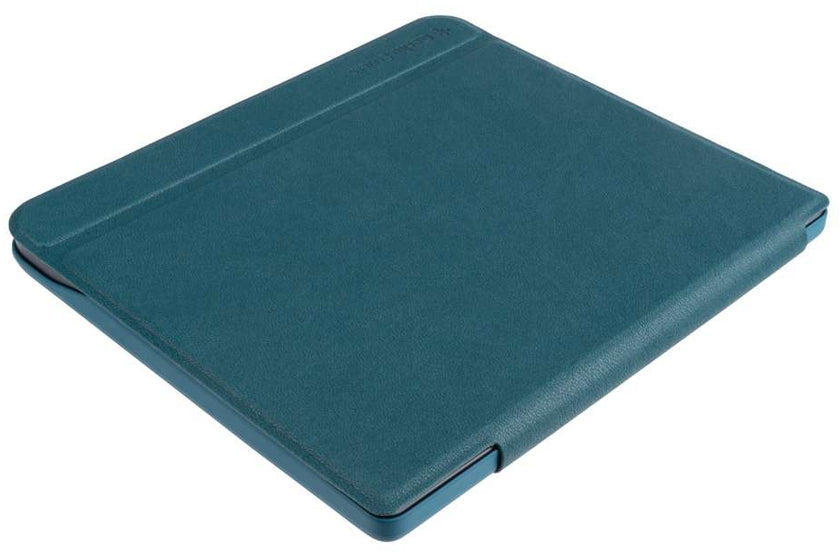 Teal tablet case closed, angled view, on a white background.