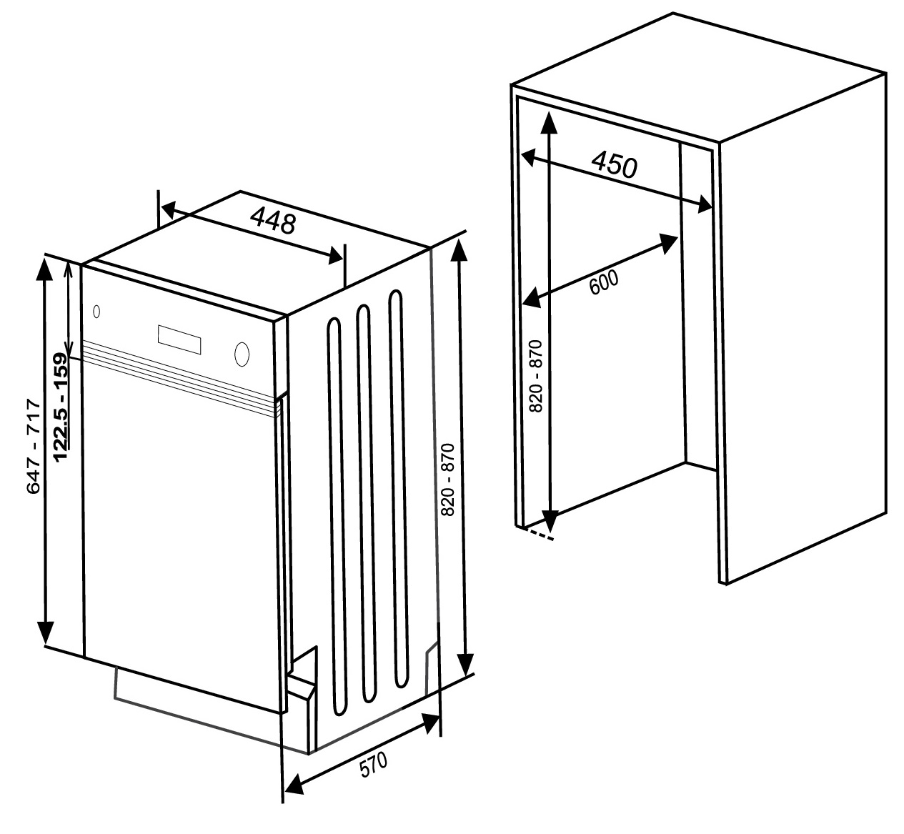 RESPEKTA GSP45TIDV Geschirrspüler (teilintegrierbar, 448 mm breit, 49 dB (A), E)