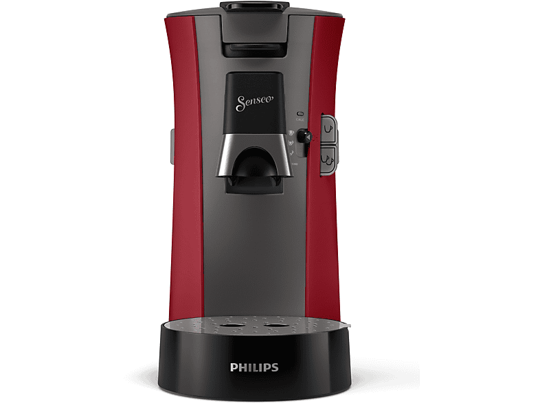 PHILIPS SENSEO® CSA240/90 Select mit Kaffeestärkewahl und Memo-Funktion, 0.9L Wassertank, Padmaschine, Dunkelrot/Grau