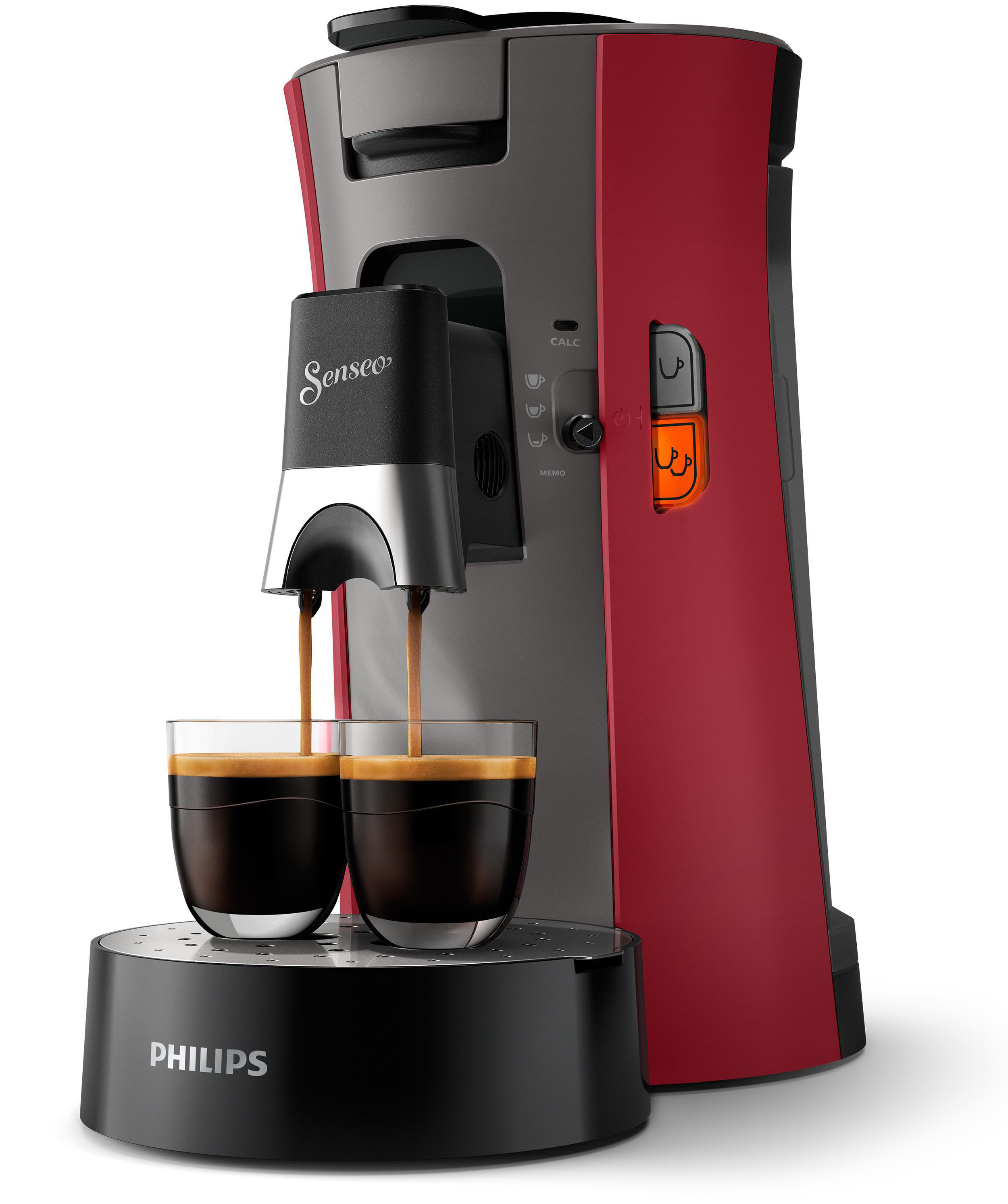 PHILIPS SENSEO® Kaffeestärkewahl Dunkelrot/Grau Memo-Funktion, Select und 0.9L Wassertank, CSA240/90 Padmaschine, mit