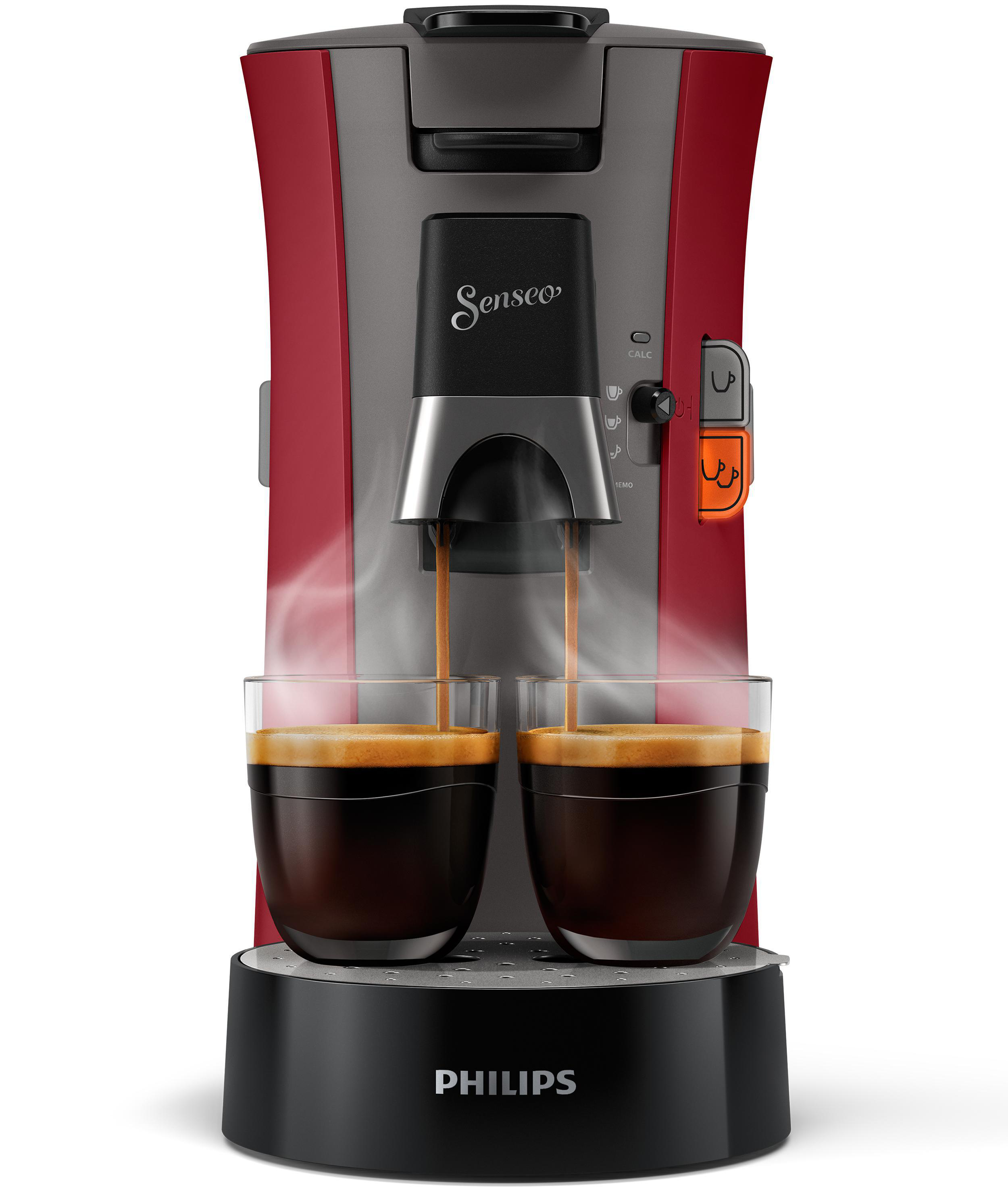 PHILIPS SENSEO® CSA240/90 Select Memo-Funktion, mit Kaffeestärkewahl und Wassertank, 0.9L Dunkelrot/Grau Padmaschine