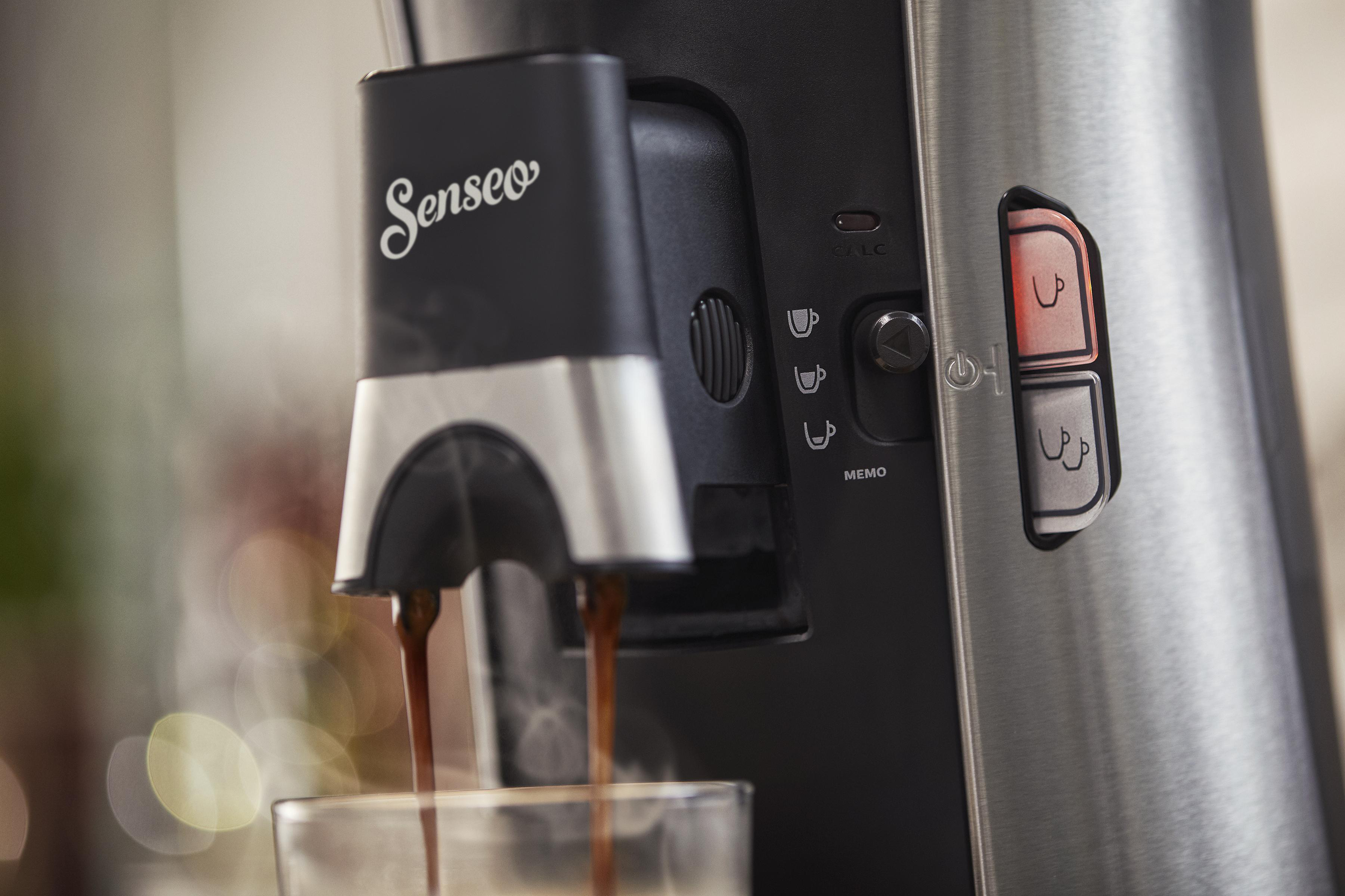 PHILIPS SENSEO® CSA250/10 Select mit Memo-Funktion, und Kaffeestärkewahl Metall 0.9L Wassertank, Padmaschine