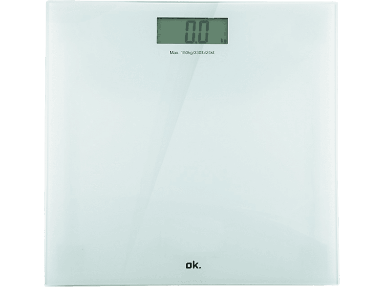 Báscula de baño - ok. OPS 15122, LCD, Hasta 150 kg, Vidrio, Blanco