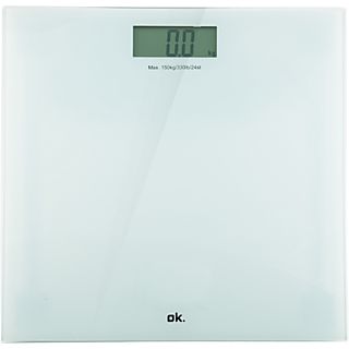 Báscula de baño - OK OPS 15122, LCD, Hasta 150 kg, Vidrio, Blanco