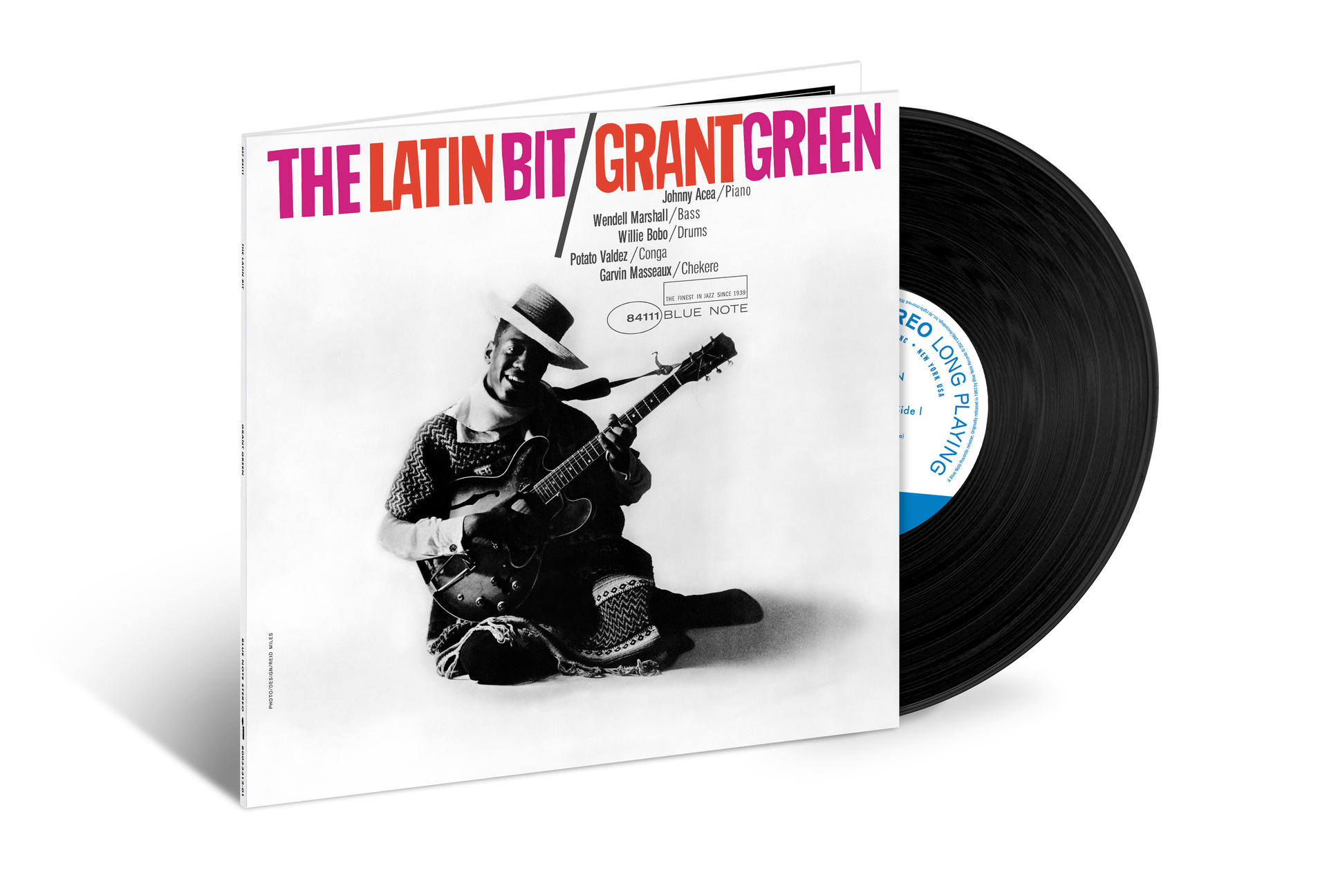 A 'The Latin Bit' Grant Greentől című album borítója, egy bakelit lemezzel.