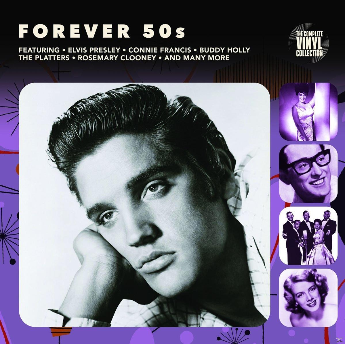 Elvis Presley az "Örökké 50-es" album borítóján, más előadók kisebb képeivel.