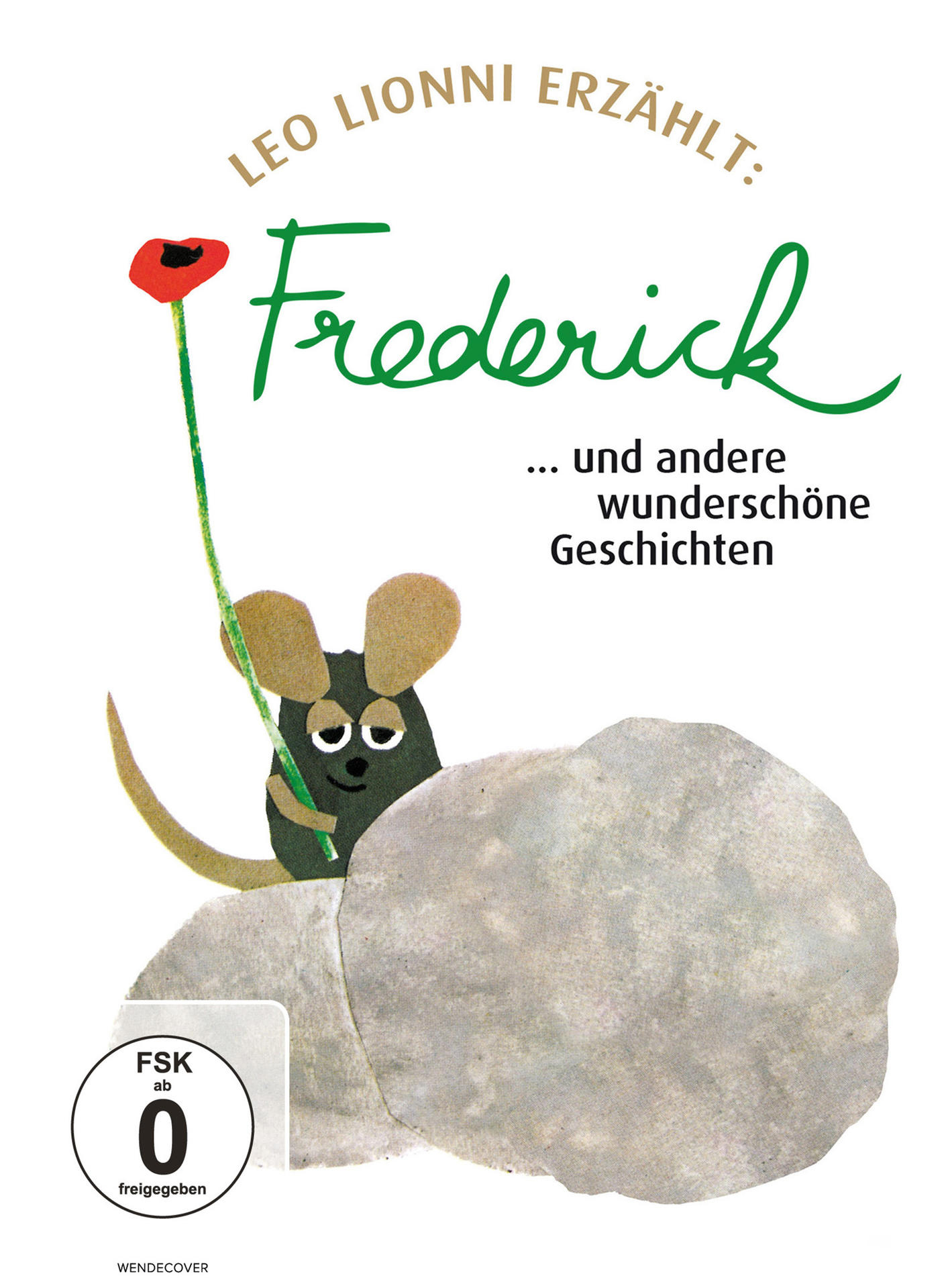 Filmcover: Mäusefigur hält eine Blume, neben einem Felsen, deutscher Text.