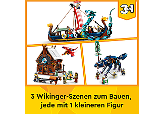 LEGO Creator 31132 Wikingerschiff mit Midgardschlange Bausatz, Mehrfarbig