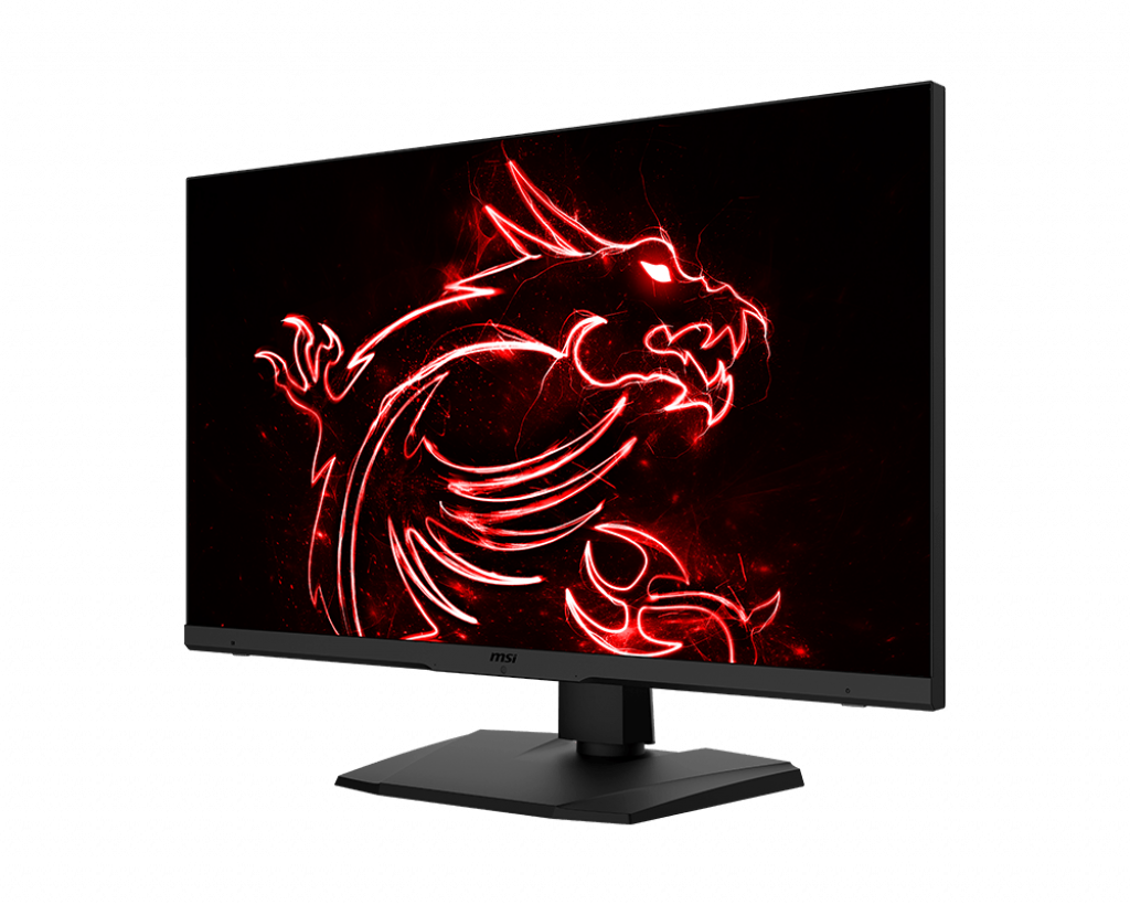 Ein MSI Gaming-Monitor mit einem Drachendesign auf schwarzem Hintergrund.