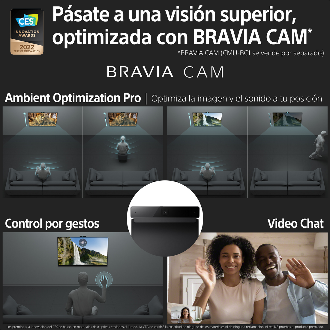 Un anuncio que muestra un televisor con cámara y dos personas usando videollamada en la pantalla.