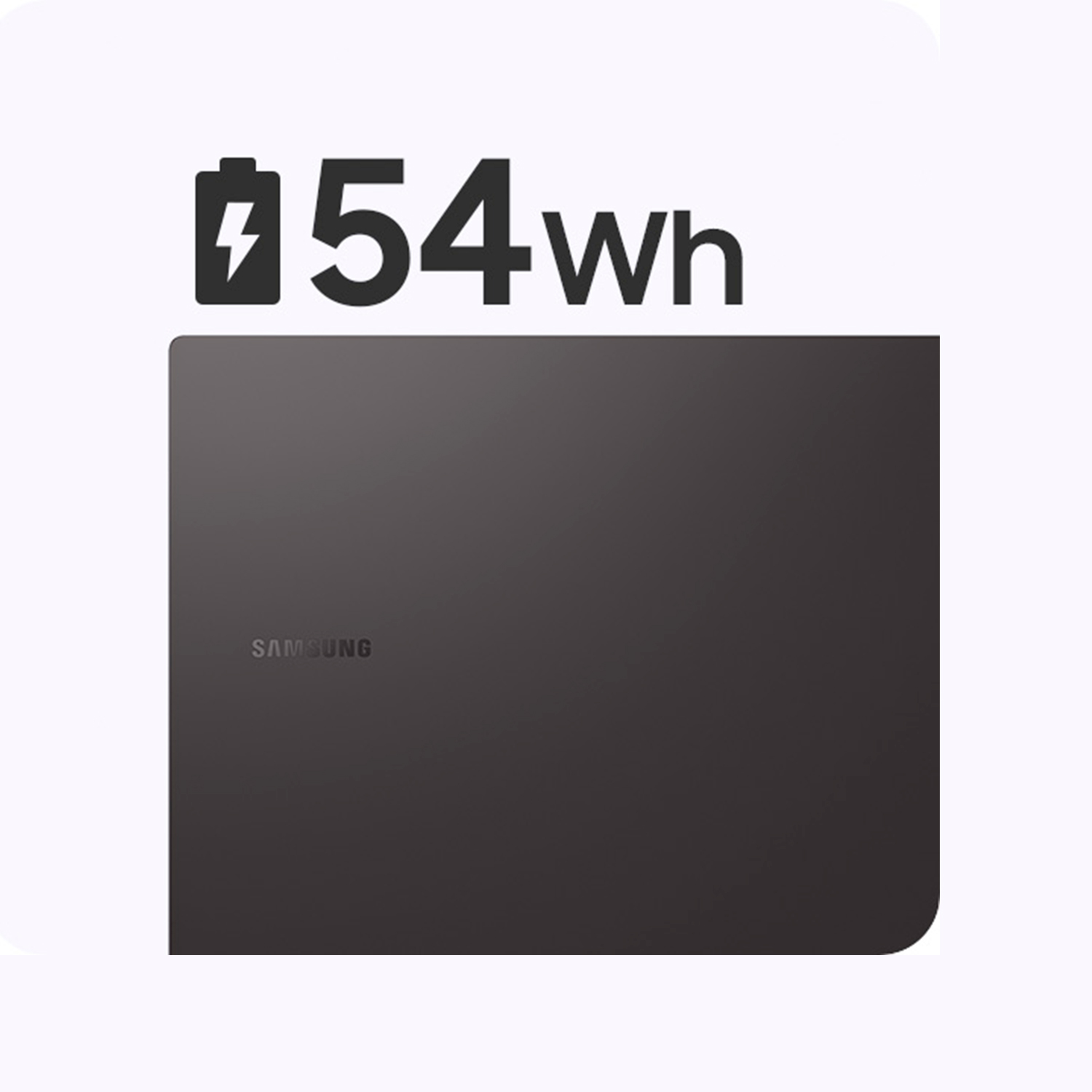 Un dispositivo negro similar a un portátil con 'SAMSUNG' y un icono de batería.