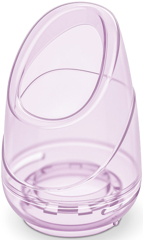 Un contenitore angolato rosa traslucido, a forma di ovale inclinato.