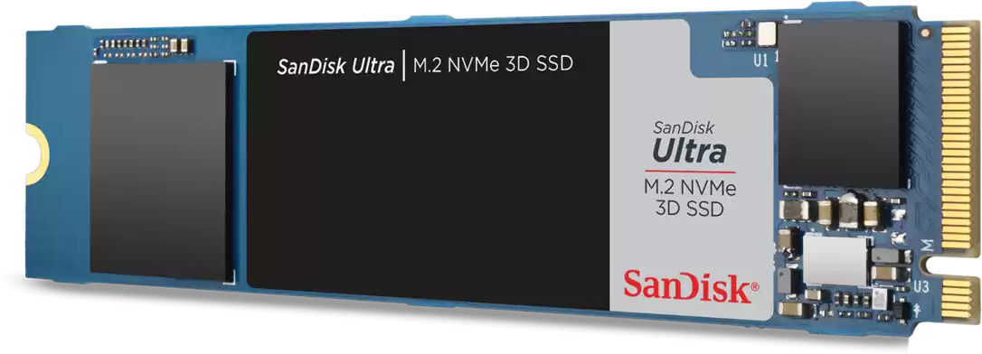 SanDisk Ultra M.2 NVMe 3D SSD, blaue Leiterplatte.