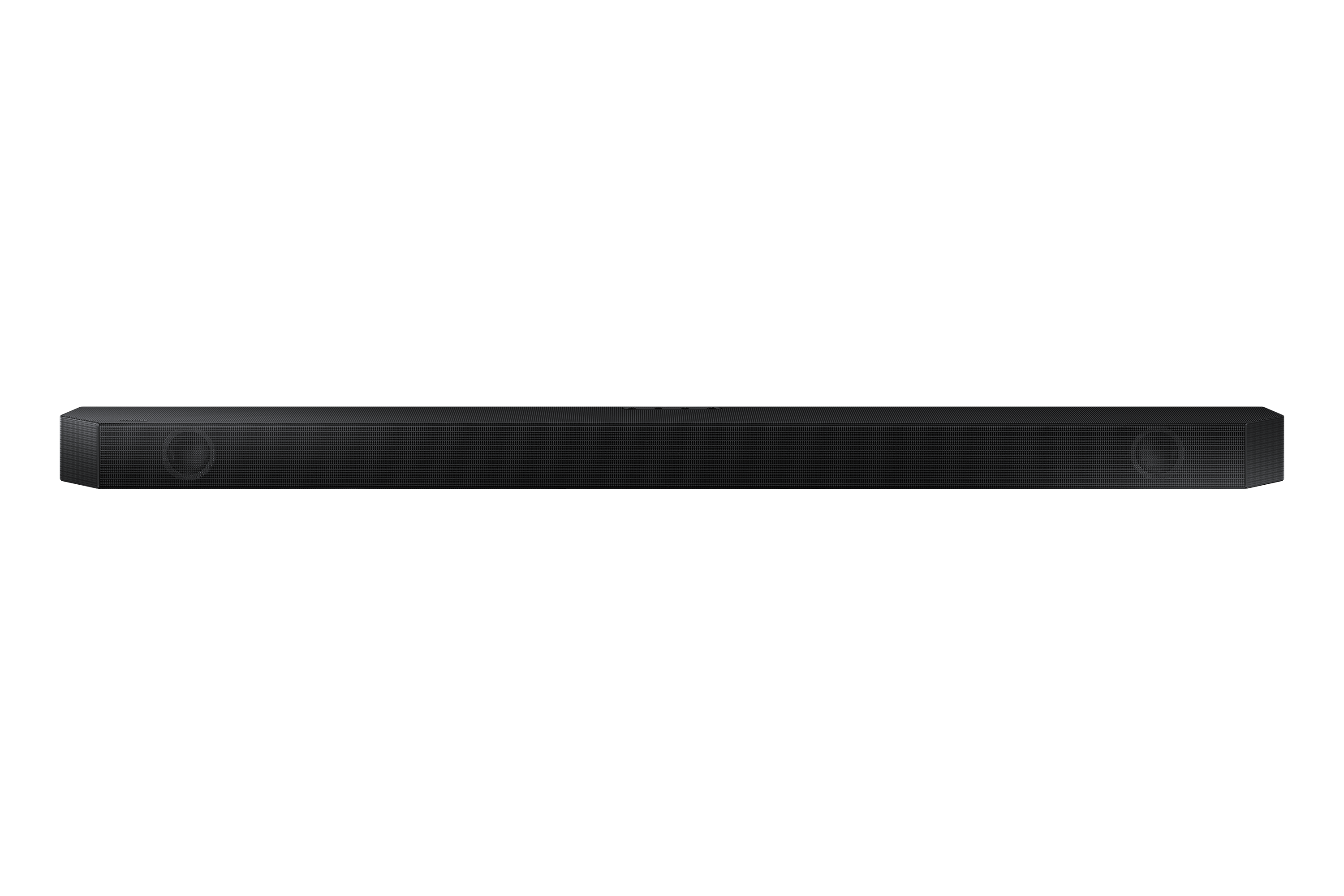 Barra de sonido negra sobre fondo negro. La barra de sonido es larga y rectangular.