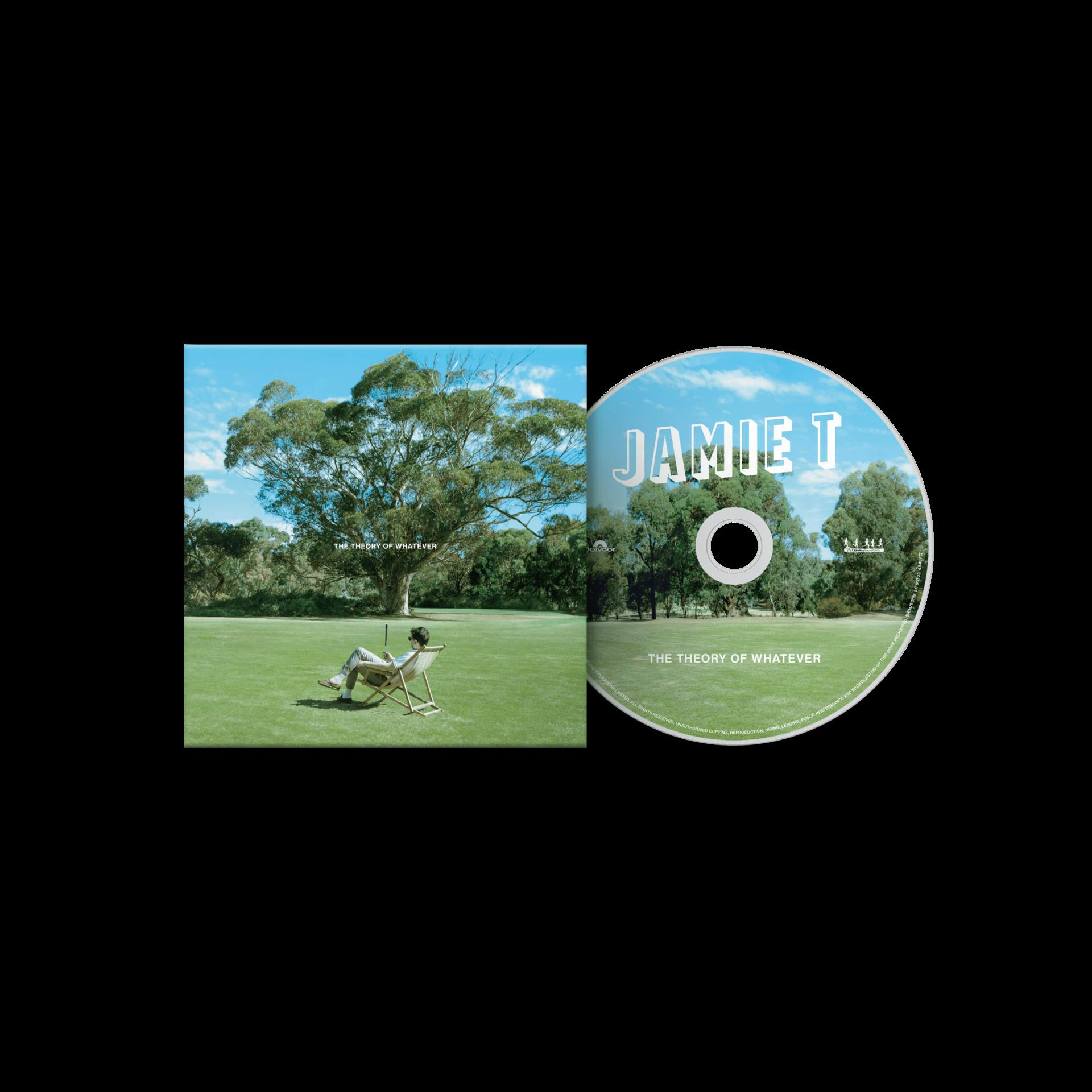 CD-Cover mit Mann im Stuhl auf Rasen, Baum und CD mit derselben Szene.