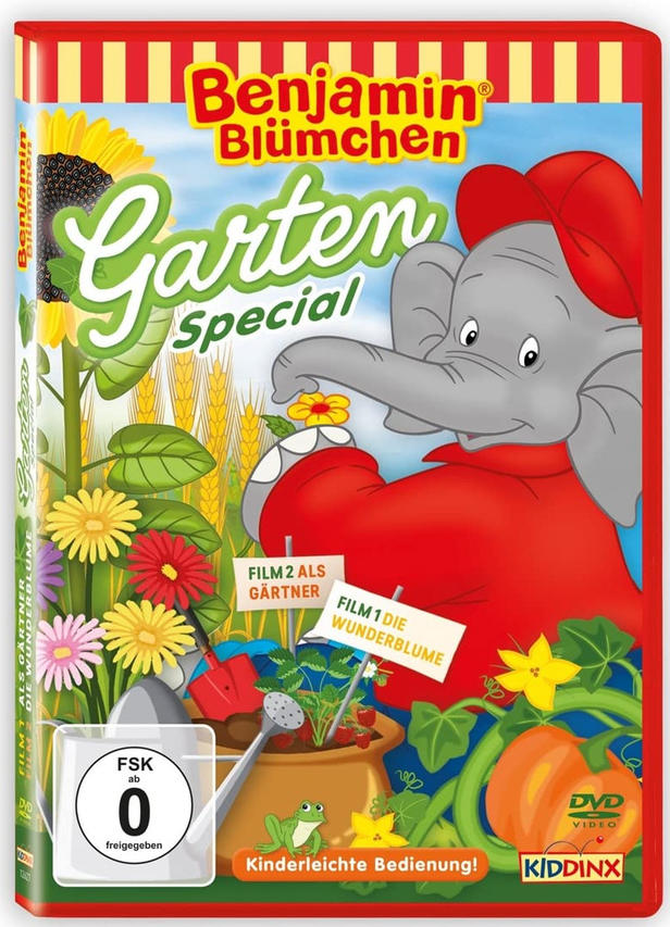DVD-Hülle von Benjamin Blümchen: Garten Special, mit Elefanten- und Gartenthema.