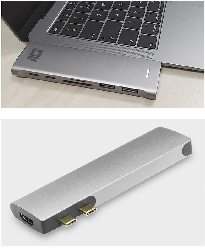 ACT Hub dubbel USB-C 7-in-1 Grijs (AC7025)