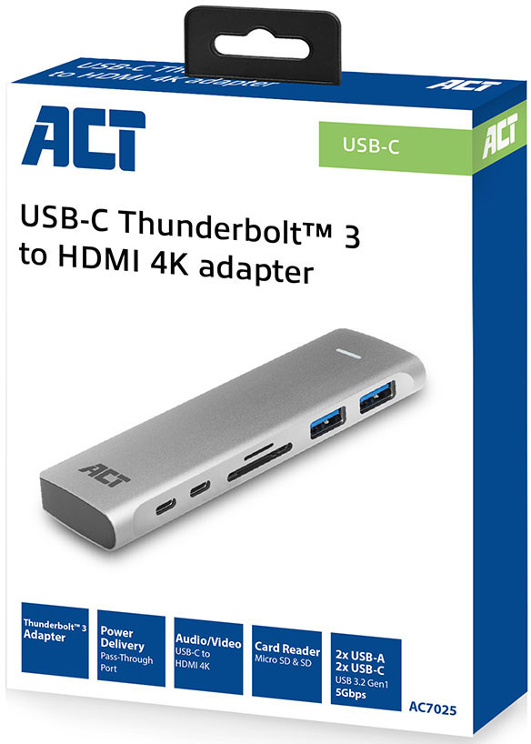 ACT Hub dubbel USB-C 7-in-1 Grijs (AC7025)