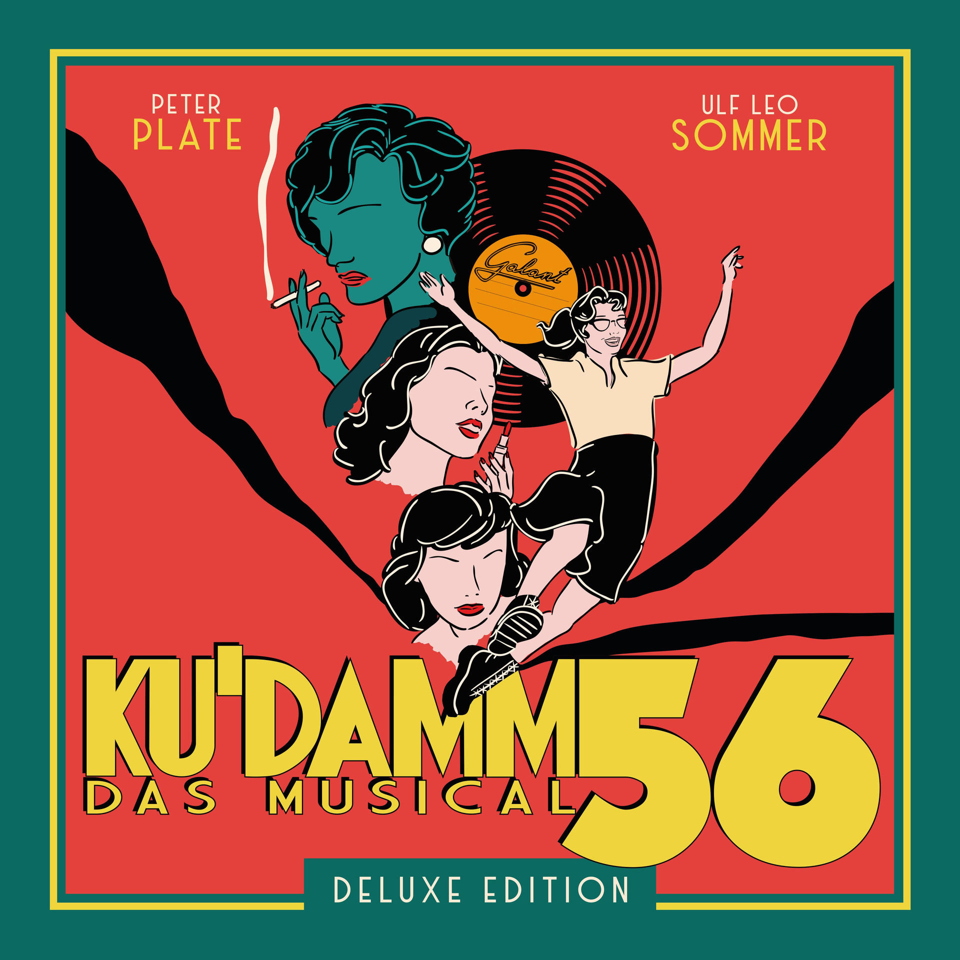 Albumcover mit stilisierten Illustrationen von Personen, einer Schallplatte und dem Text 'KU'DAMM 56'.