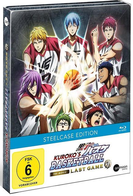 Anime-DVD-Cover mit sechs Basketballspielern und einem Basketball.
