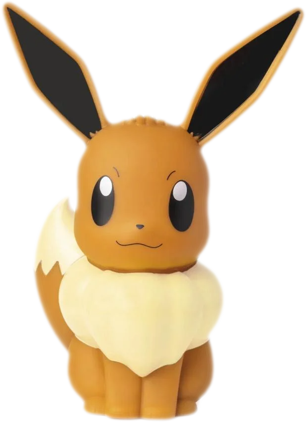 Figurine Eevee Pokémon, marron et crème, avec de grandes oreilles, assise droite.