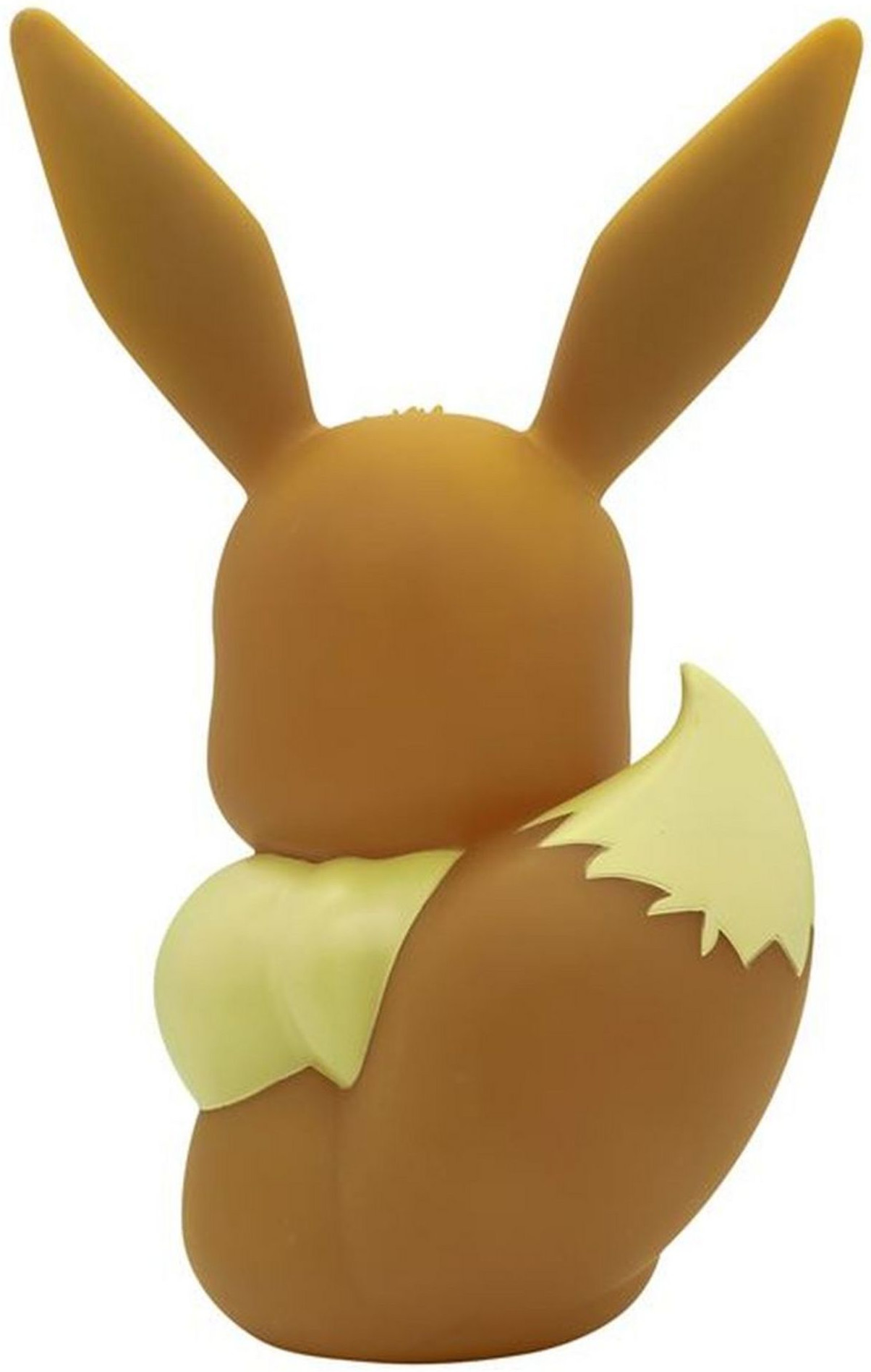 Figurine Eevee, marron et jaune, vue arrière, grandes oreilles et queue touffue.
