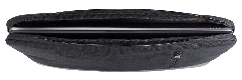 Egy laptop egy fekete tokban. A tok nyitva van, felfedve a laptopot.