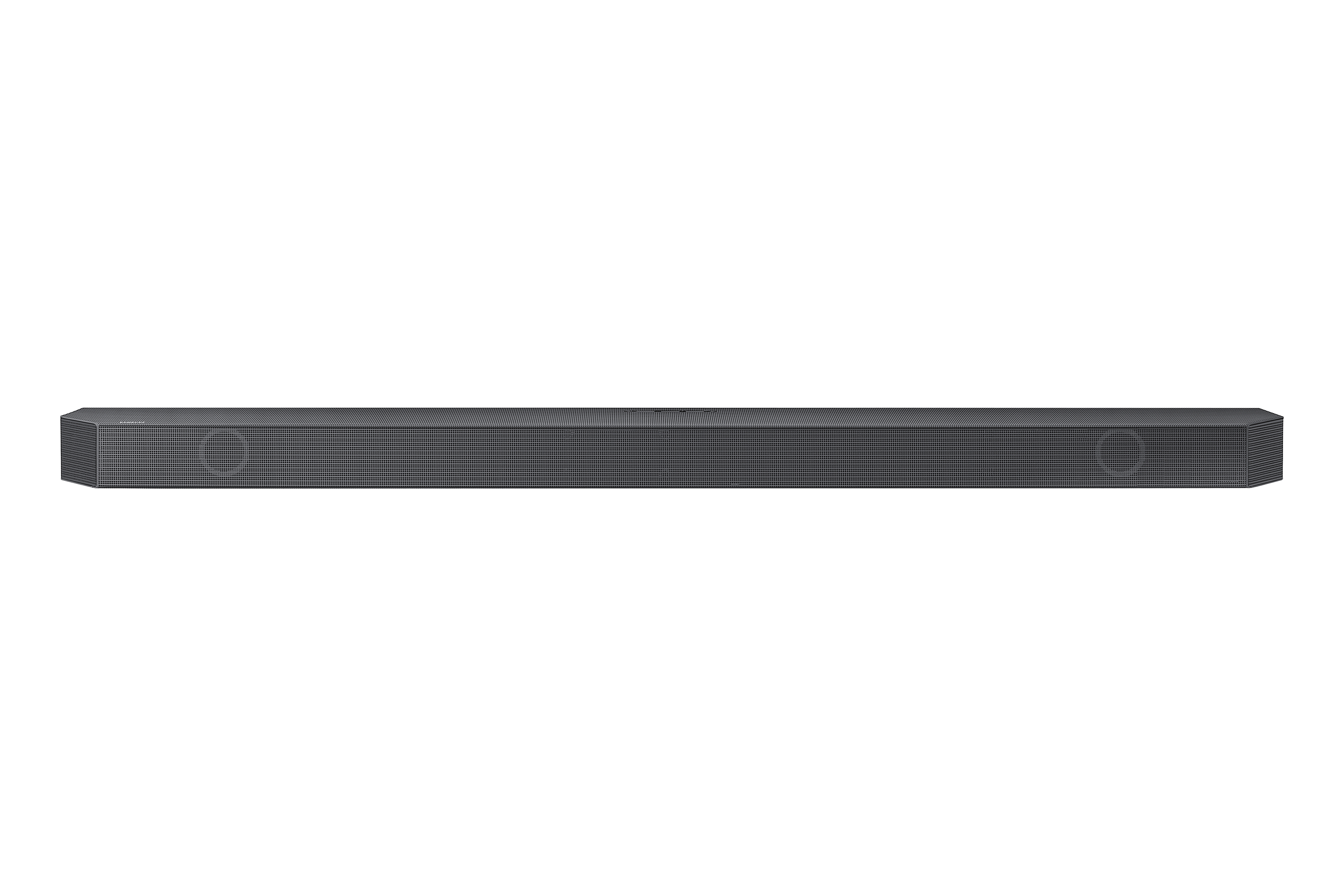 Barra de sonido gris oscuro, rectangular, sobre fondo negro, diseño minimalista.