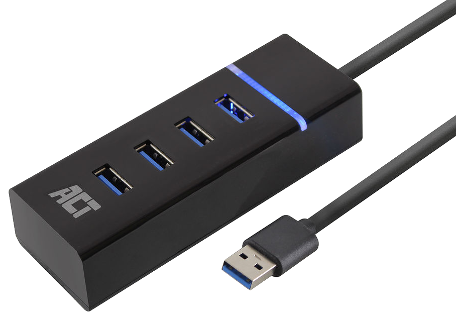 ACT USB HUB, 4xUSB-A port, 3.2 Gen1 , fekete (AC6300)