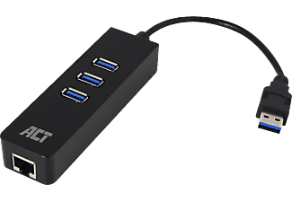 ACT USB HUB, 3xUSB-A port, USB 3.2 Gen1, RJ45 Gigabit LAN adapter, fekete (AC6310 )