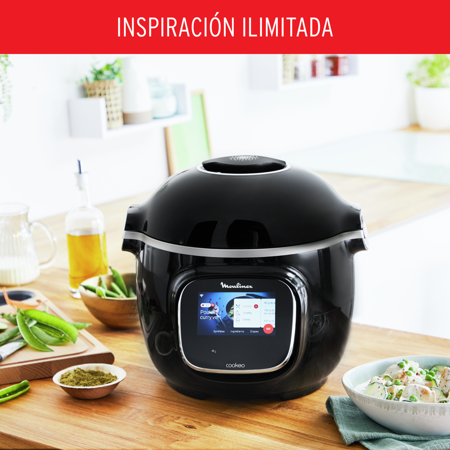 Olla eléctrica - Moulinex Cookeo Touch Wi-Fi, 1600W, Cocinado automático, Pantalla táctil, 250 Recetas, 13 Modos cocción, 6 l, Acero Inoxidable, Negro