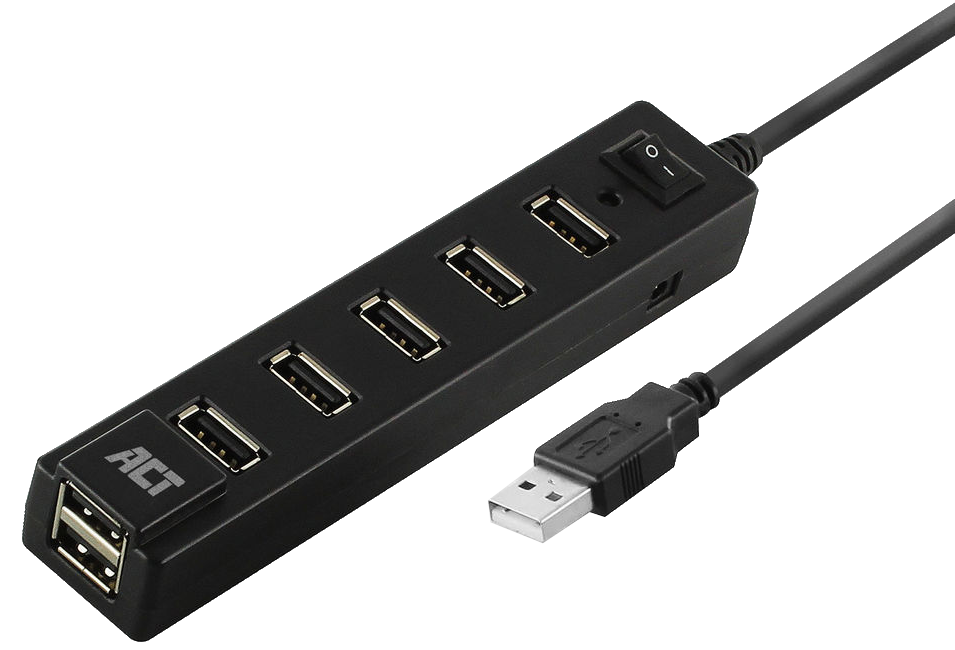 ACT 7 portos USB 2.0 HUB, kapcsoló, fekete (AC6215)
