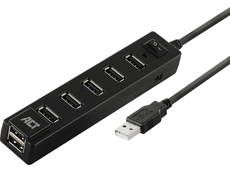 ACT 7 portos USB 2.0 HUB, kapcsoló, fekete (AC6215)