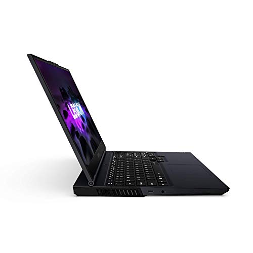Un portátil Lenovo Legion negro, ligeramente abierto, con la pantalla mostrando un gráfico de juego.