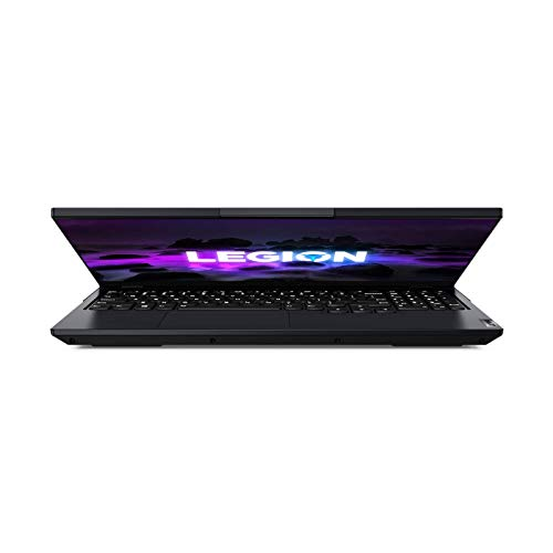 Ordenador portátil negro con pantalla abierta, fondo colorido y teclado.