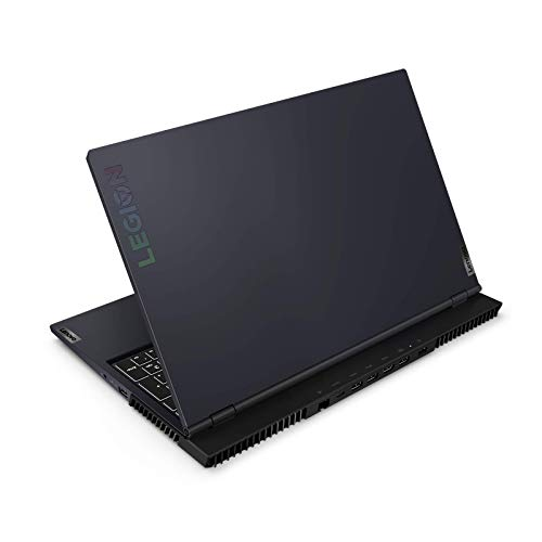 Laptop negro, abierto, en ángulo. Logotipo de Legion arriba. Teclado visible. Fondo blanco.