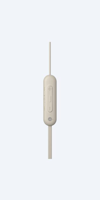 Fülhallgató vezérlőmodul hangerő gombokkal és mikrofonnal, fehér háttéren.