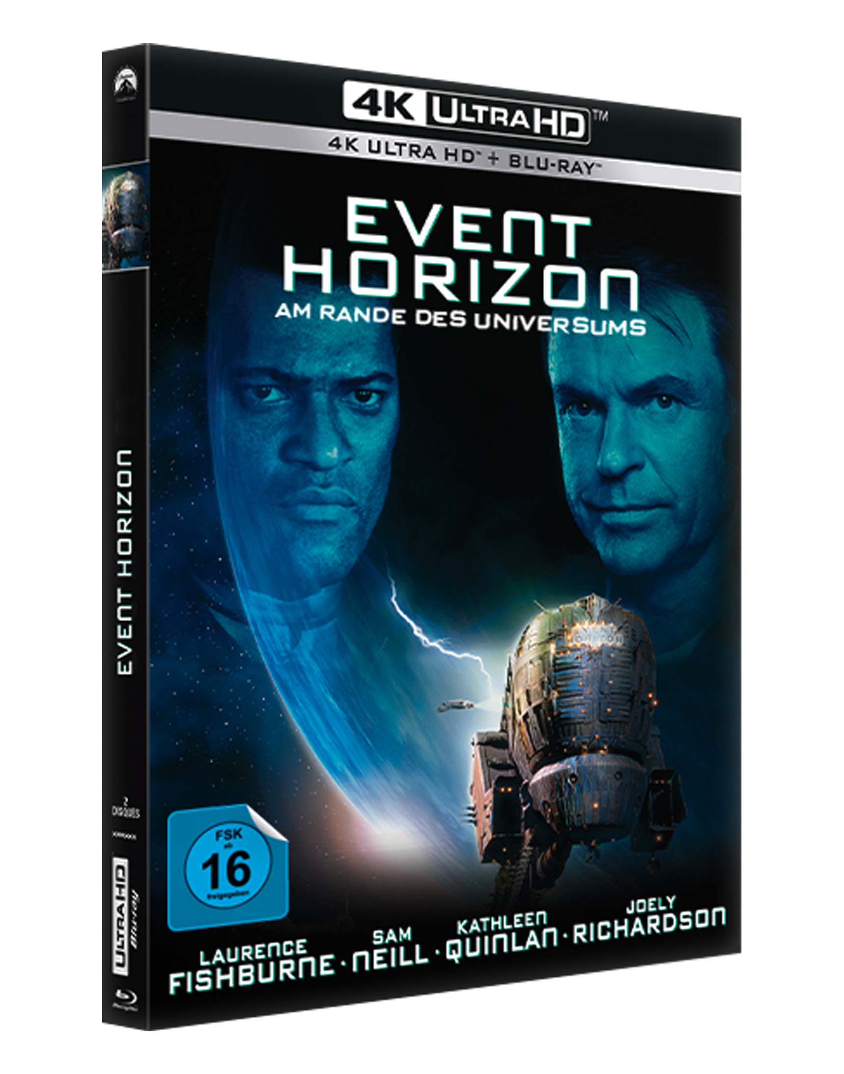 Event Horizon Blu-ray-Cover. Zwei Männergesichter und eine Raumschiffgrafik.