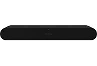Zwarte Sonos soundbar op een witte achtergrond.
